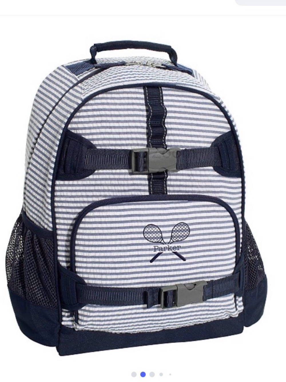 Pottery Barn Kids Navy & White Striped Backpack with Tennis Motif